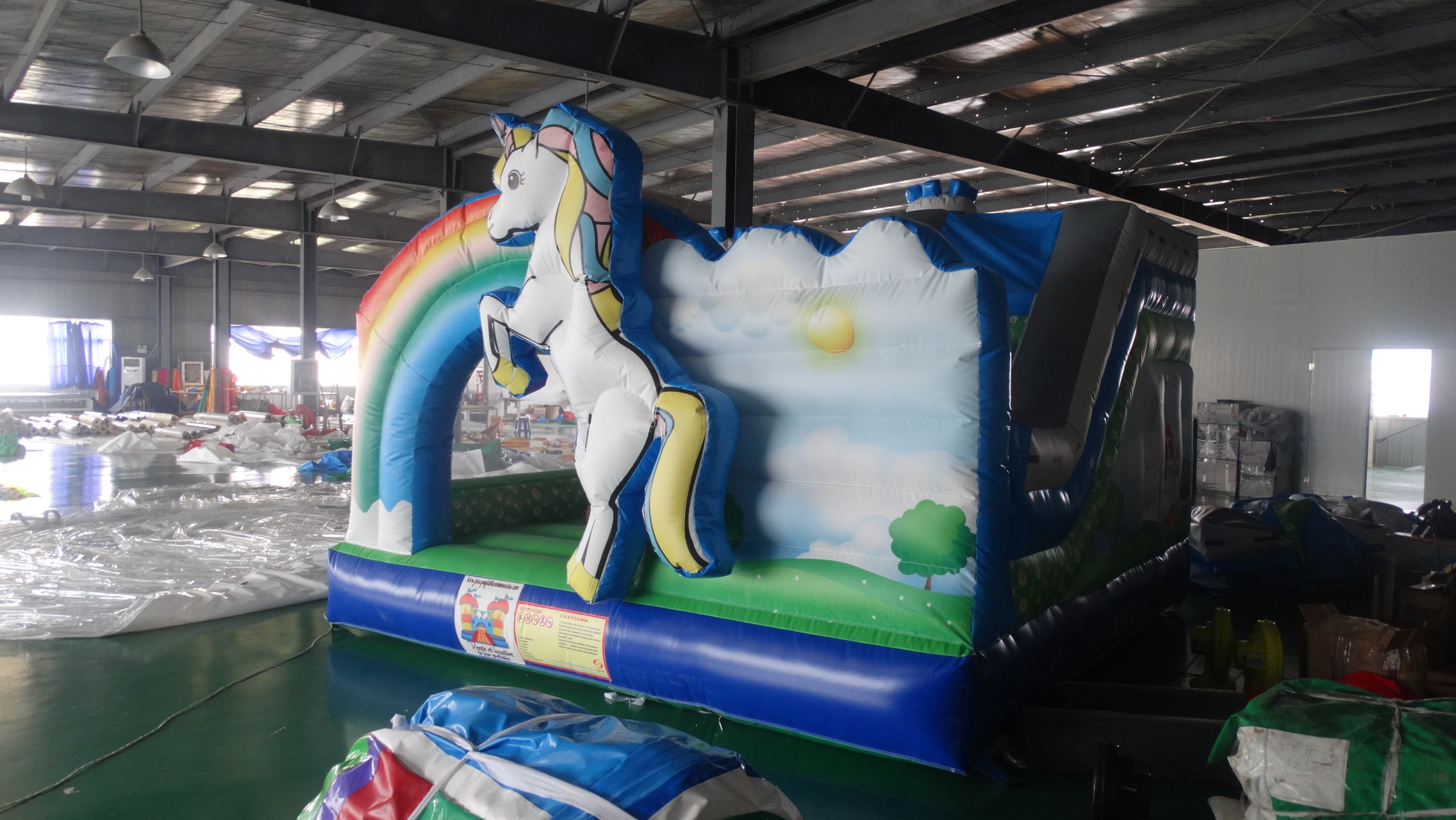 Factory Sale PVC Horse Look Inflatable Trampoline Bouncy House With Slide Birthday Gift For Kids
