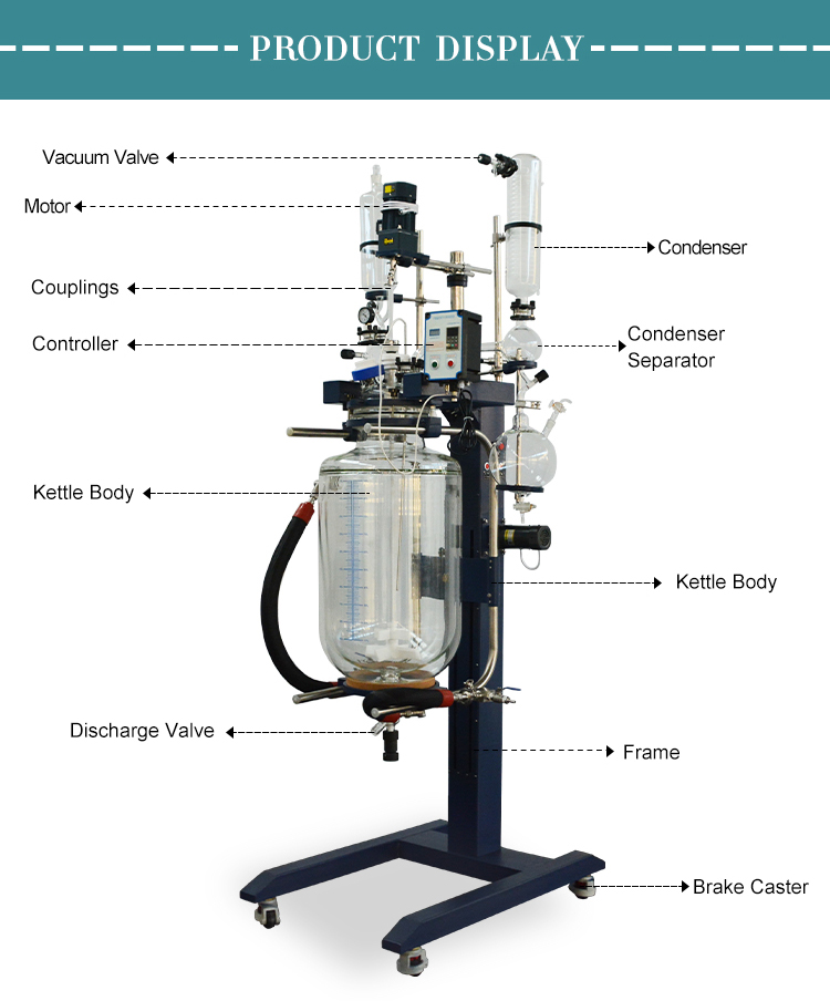 50l liter ptfe chemical double jacketed crystallization lab lifting glass reactor price