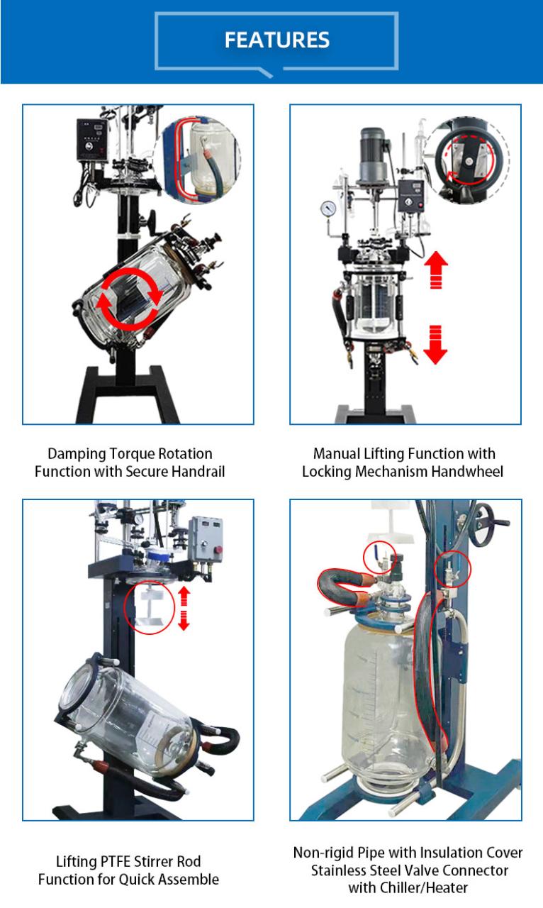 Triple Jacketed Electric Lifting Glass Reactor