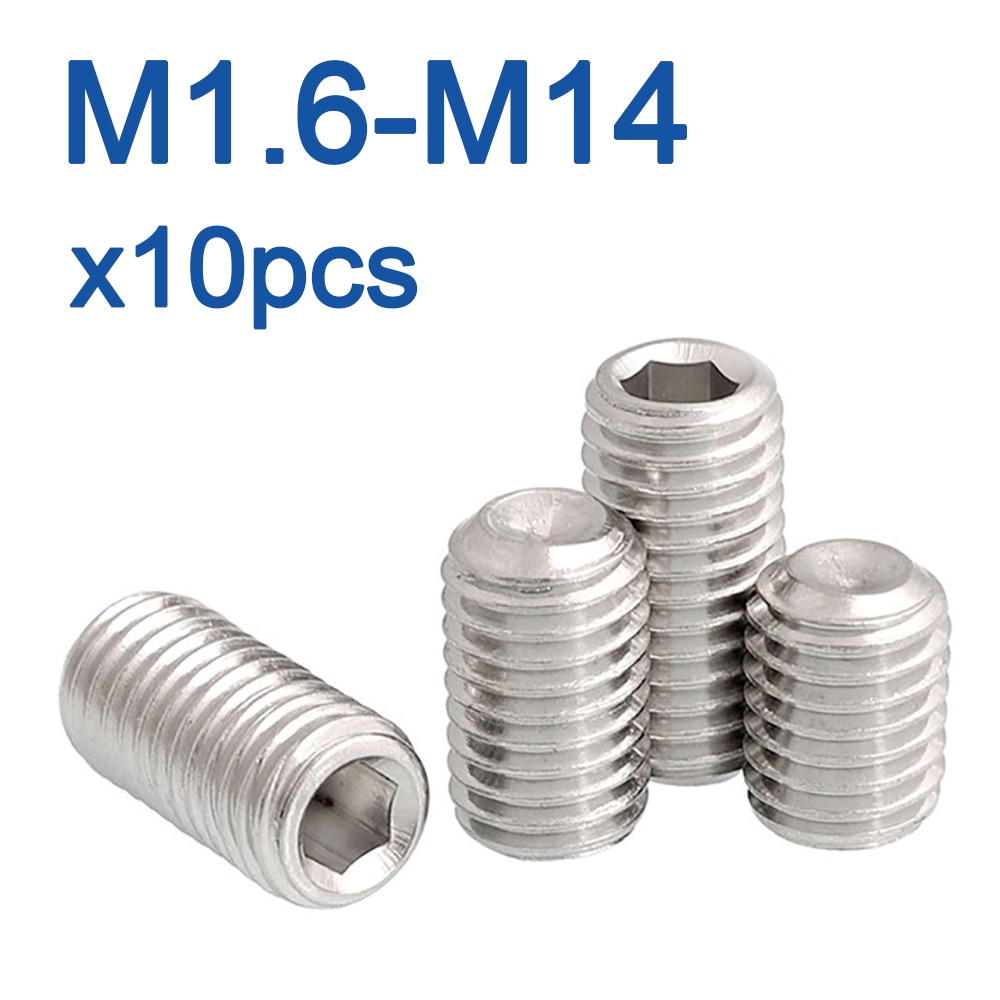 10 Pcs Lot Hex Socket Set Screw Cup Point Stainless Steel M2 M3 M4 M5 M6