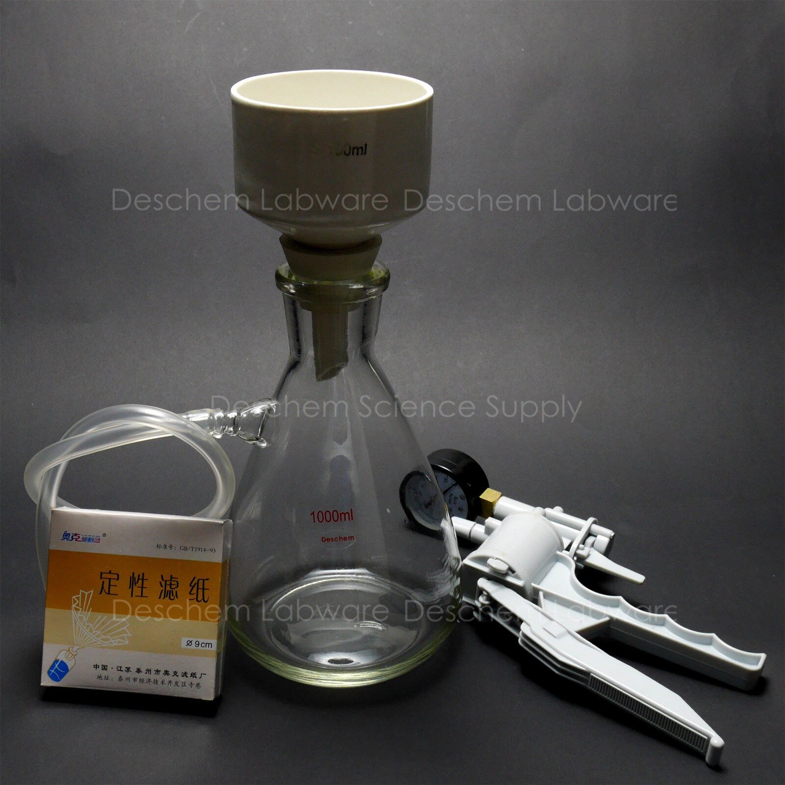 1000ml Filtration Buchner Funnel Kit Suction Flask Handle Vacuum Pump Filter Pap
