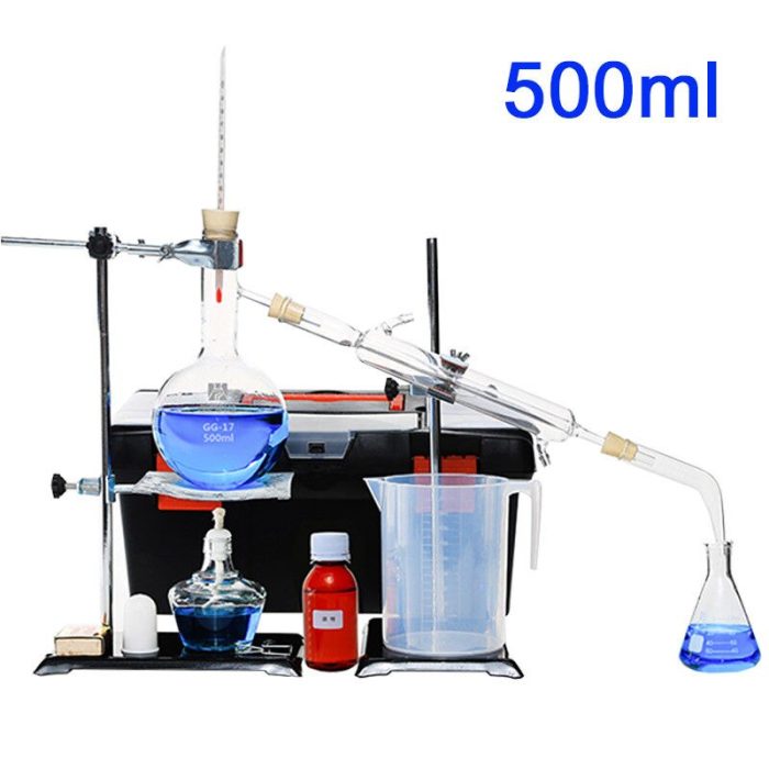 100ml 2000ml New Lab Essential Oil Distillation Apparatus Water Distiller Purifier Glassware Kits W Condenser Pipe 2