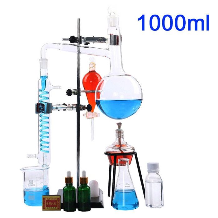 100ml 2000ml New Lab Essential Oil Distillation Apparatus Water Distiller Purifier Glassware Kits W Condenser Pipe 3