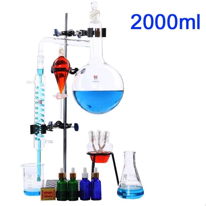 100ml 2000ml New Lab Essential Oil Distillation Apparatus Water Distiller Purifier Glassware Kits W Condenser Pipe 4