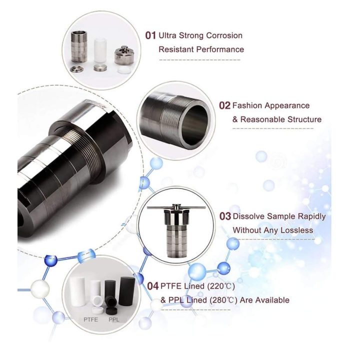 50 200Ml Reaktor Autoklaf Hidrotermal Dengan Sintesis Hidrotermal Ruang PTFE 3