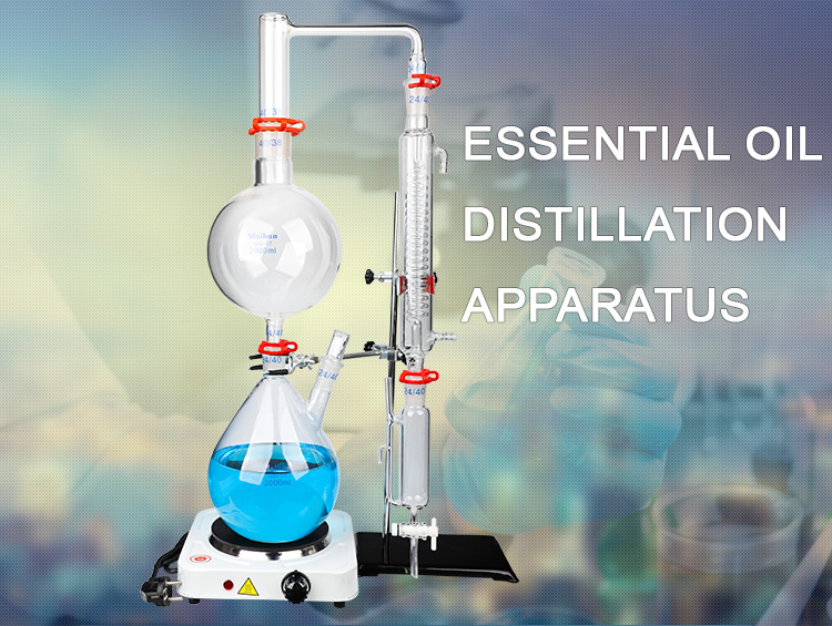 China manufacturing Essential oil distillation apparatus water distiller purifier glassware kit w/ condenser pipe flask
