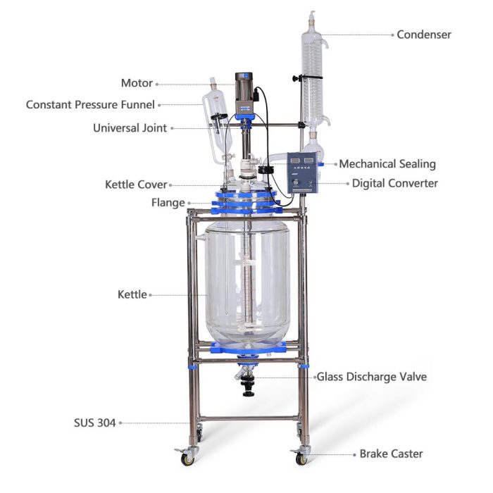 ZOIBKD Supply Laboratory Equipment 100L Double Glass Reactor High Strength Acid Resistant With Mechanical PTFE Stirring 3