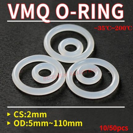 10 50pcs VMQ White Silicone Ring Gasket CS 2mm OD 5 110mm Food Grade Waterproof Washer