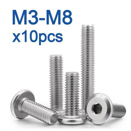Lot de 10 pièces en acier inoxydable 304, grandes vis hexagonales plates à tête cylindrique à six pans creux M3 M4 M5