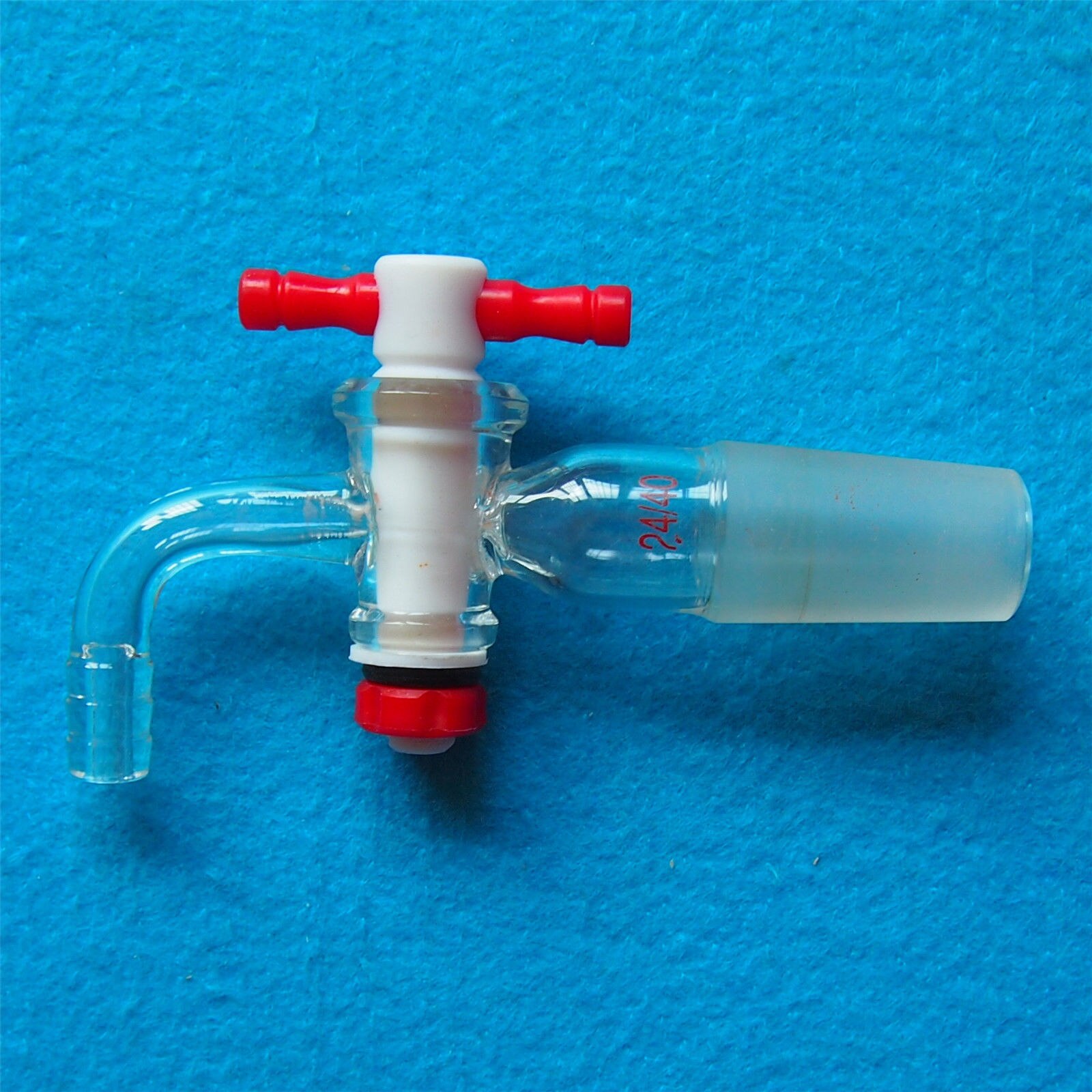 24 40 Glass Vacuum Adapter Bent Hose Connection Lab PTFE Stopcock Chemical Valve 1