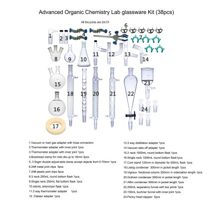29 38pcs Advanced Organic Chemistry Lab Glassware Kit Laboratory Glassware Apparatus 1