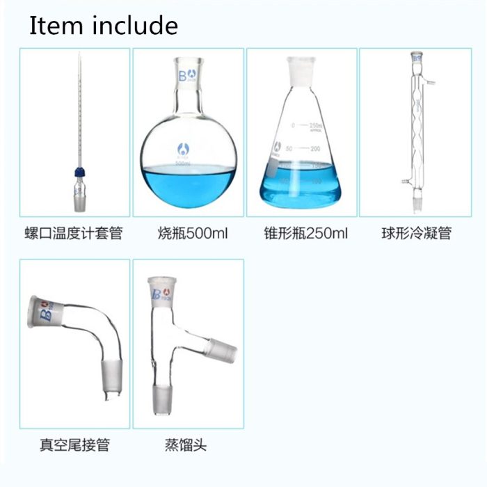 500 Ml 1000 Ml Laboratorium Kimia Glassware Perlengkapan Kaca Penyulingan Alat Distilasi 24 29 Persediaan Laboratorium 1