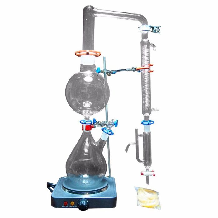 Baru 2000Ml Peralatan Distilasi Uap Minyak Esensial Lab Peralatan Gelas Pembersih Penyuling Air Dengan Kompor Panas