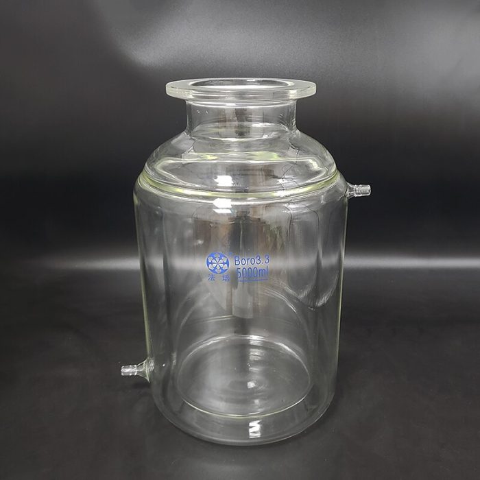 Double Layer Cylindrical Flat Bottom Open Reactor Bottle 5000ml 150mm Flange Stainless Clip Cover With Four 3