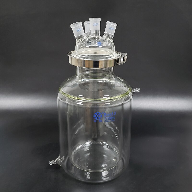 Double Layer Cylindrical Flat Bottom Open Reactor Bottle 5000ml 150mm Flange Stainless Clip Cover With Four