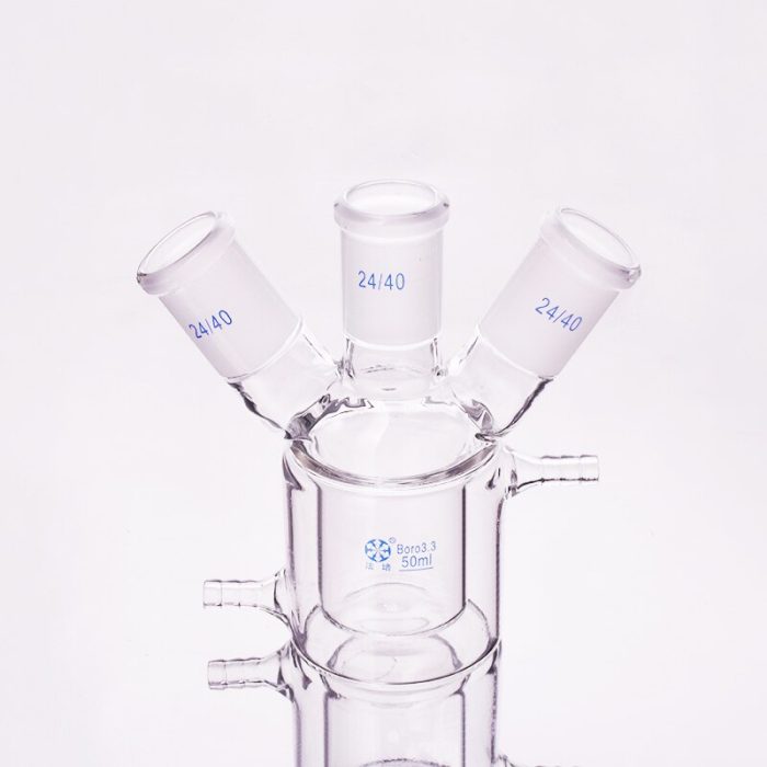 FAPEI Double Deck Cylindrical Three Necked Flat Bottom Flask Capacity 50mL Joint 24 40 Mezzanine Jacketed