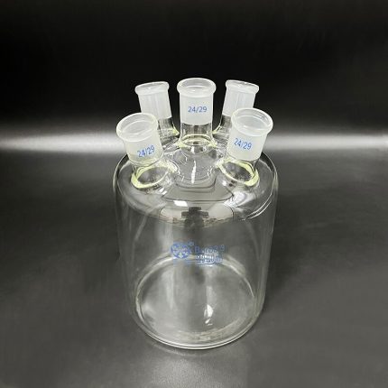 FAPEI Single Layer Cylindrical Flat Bottom Five Necked Flask 2000mL Joint 24 29 Single Layer Reactor