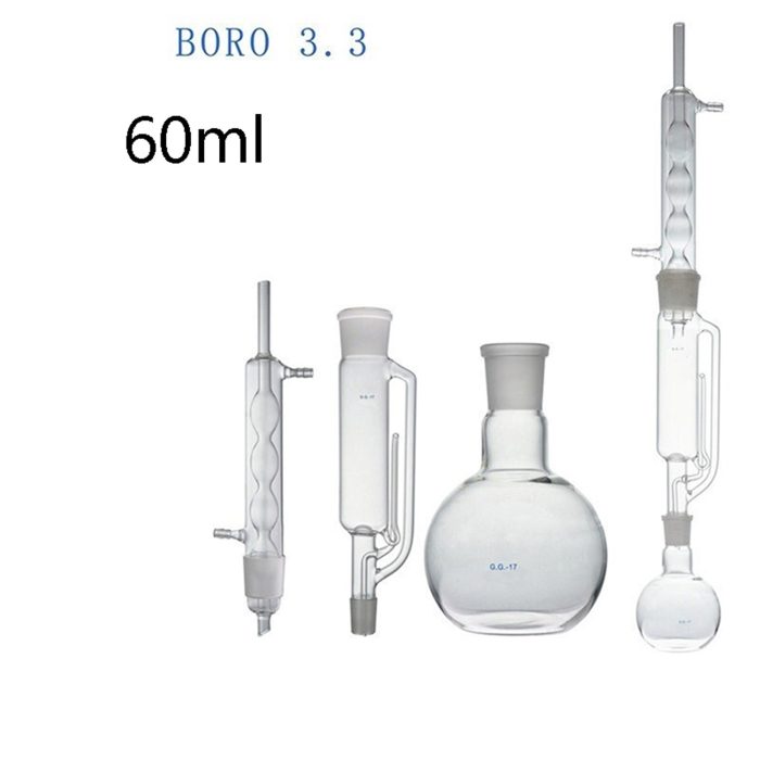 Perlengkapan Ekstraksi Soxhlet 60Ml Dengan Kondensor Allihn Ekstraktor Soxlet Botol Datar 60Ml Gelas Borosilikat 3 3