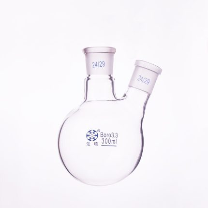 Two Necked Flask Oblique Shape With Two Necks Standard Grinding Mouth Capacity 300ml Middle Joint 24