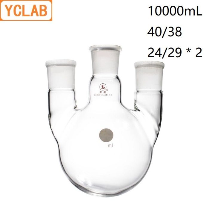 YCLAB 10000mL 40 38 24 29 2 Distillation Flask 10L Straight Shape With Three Necks Standard