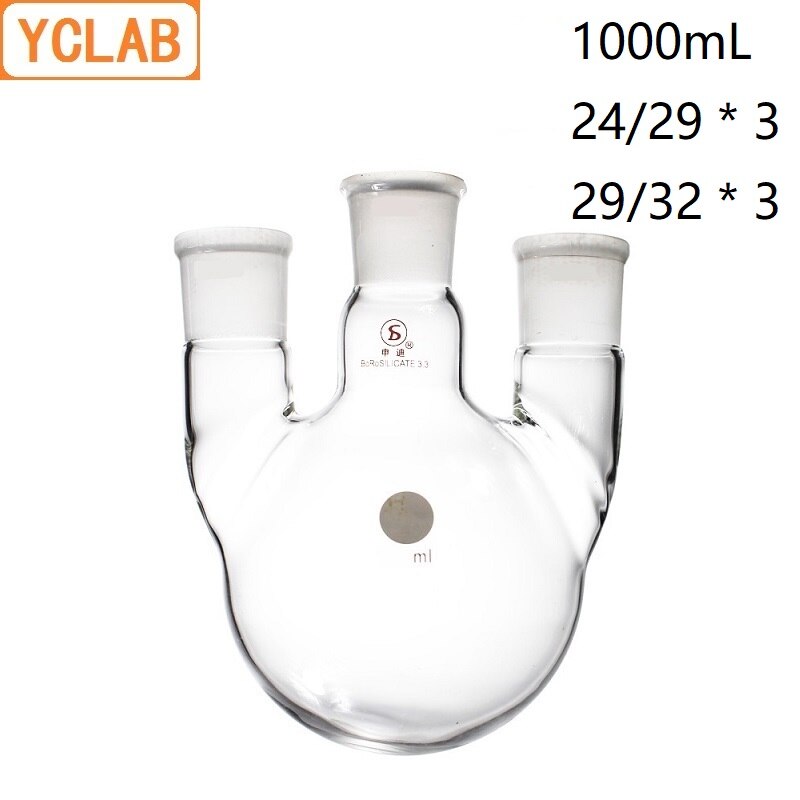 YCLAB 1000mL 24 29 3 Or 29 32 3 Distillation Flask 1L Straight Shape With Three