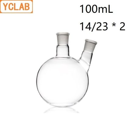 YCLAB 100mL 14 23 Distillation Flask Oblique Shape With Two Necks Standard Ground Mouths Distilling Round