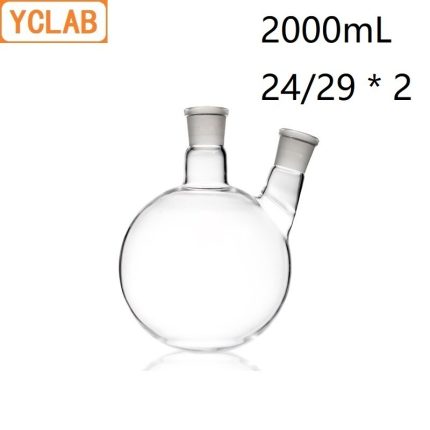 YCLAB 2000mL 24 29 Distillation Flask Oblique Shape With Two Necks Standard Ground Mouths Distilling Round
