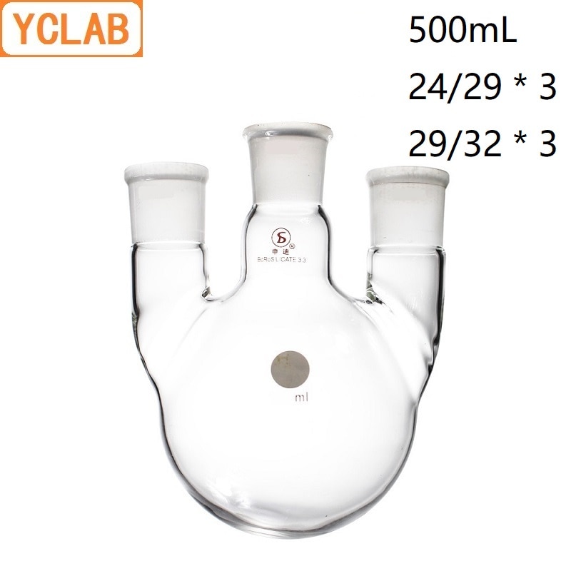 YCLAB 500mL 24 29 3 29 32 3 Distillation Flask Straight Shape With Three Necks Standard